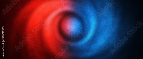 Glowing red and blue circle patterns swirl in a noise-textured abstract gradient background with smooth shade transitions