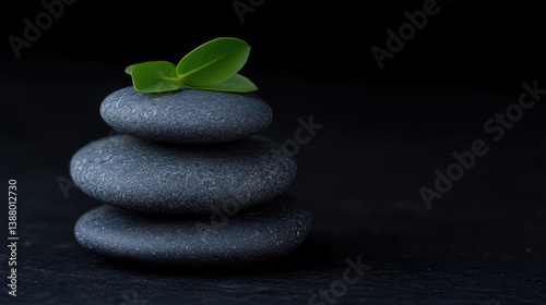 Zen stones with fresh leaves