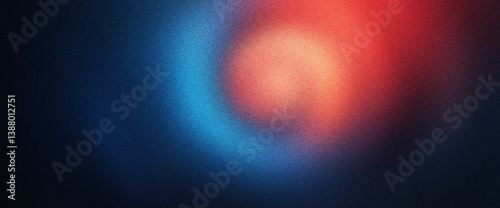 Grainy noise gradient background with swirling illusionist red and blue forms creating depth with soft tonal contrast