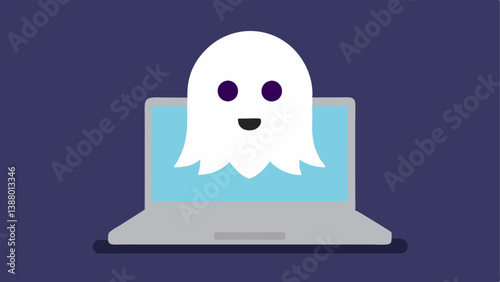 Ghost in the Machine A ghost emoji hovering over a computer symbolizing the idea of unseen surveillance intruding on personal devices.