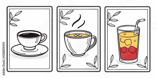Simple Line Art Coffee Tea Juice Drinks Icons