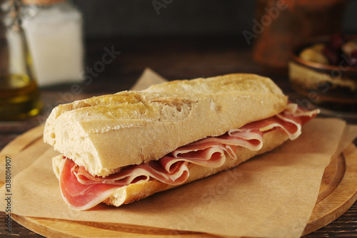 A spanish bocadillo sandwich with jamon	