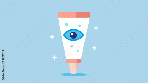 NanoEnhanced Eye Cream A delicate depiction of a tube of eye cream with nanotechnology particles visibly targeting fine lines around the eyes emphasizing antiaging benefits.
