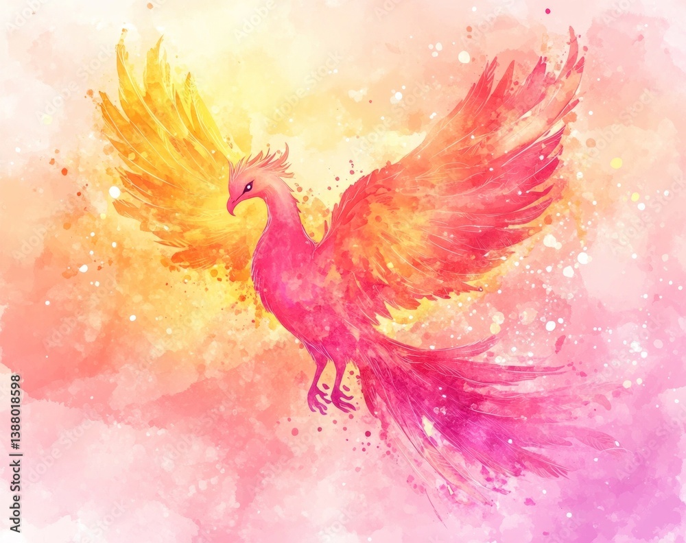 Obraz premium A vibrant painted phoenix with outstretched wings in watercolor style