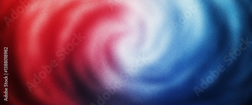 Vibrant blue and red abstract swirls with circular wave gradient and grainy texture create a soft illusionistic center glow
