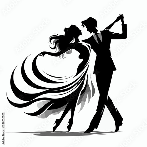 Couple dancing in elegant silhouette illustration