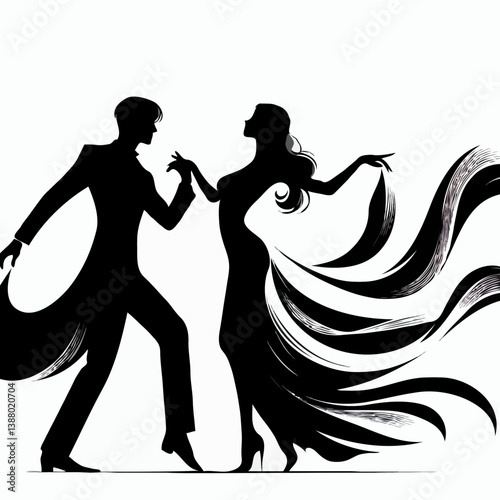 Couple dancing gracefully in elegant silhouette design