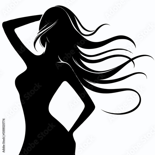 Woman silhouette with wind blown hair