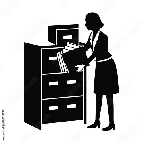 a woman organizing files in a cabane