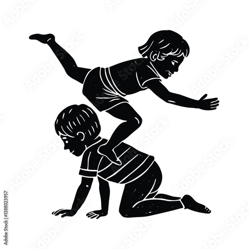 child playing leapfrog over another child