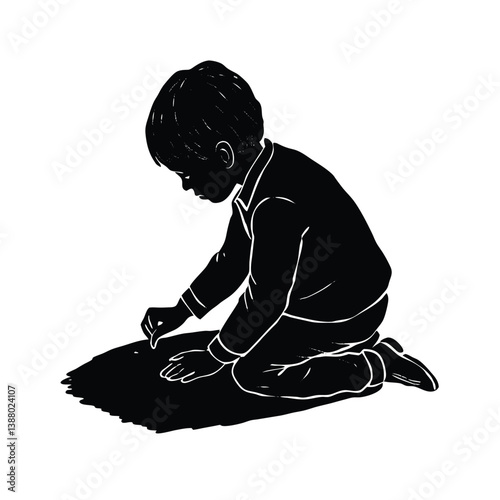 a child drawing on the pavement with chalk