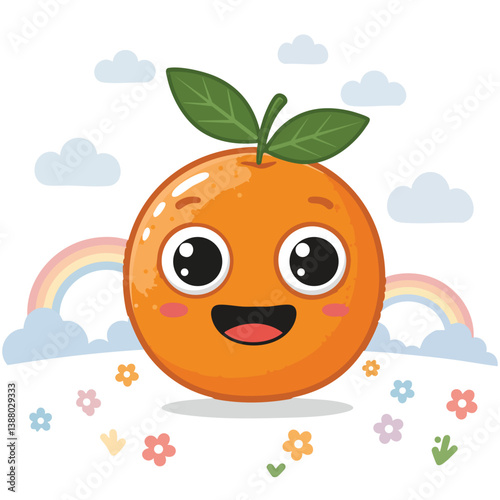 Cute cartoon vector orange with big eyes and a happy face	
