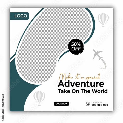 Travel and tour social media posts and web banner square design template