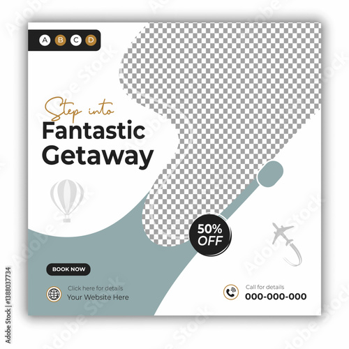 Travel and tour social media posts and web banner square design template