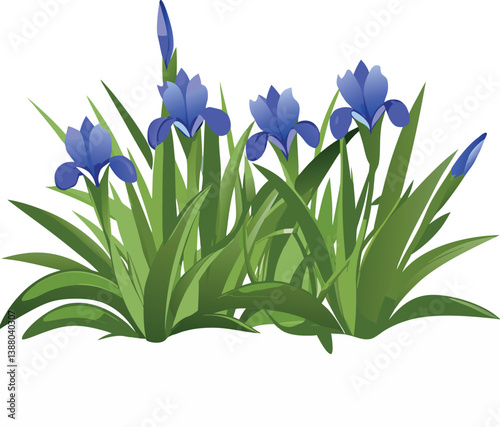Elegant 3D Vector Logo Featuring Blue Iris Bush Design