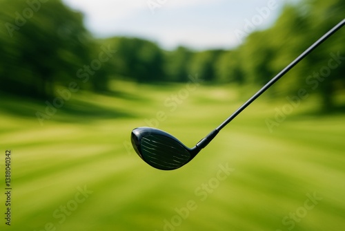 Perfectly Poised Golf Club Ready to Strike on a Lush Green Course in Bright D...