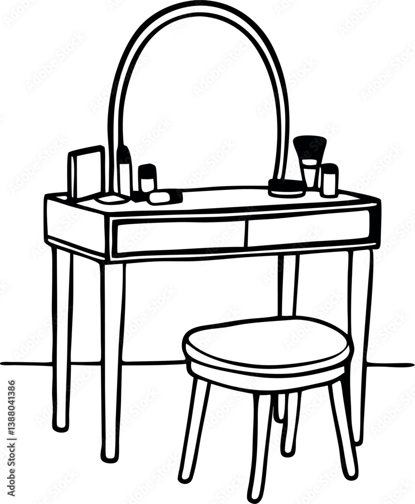 Stylish Room Interior with Chair, Table, and Mirror Vector Art Stylish Room Interior with Chair, Table, and Mirror Vector Art