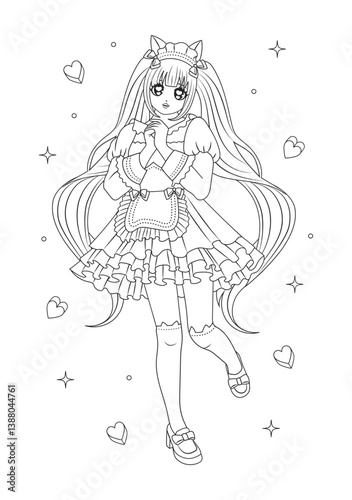 Drawn anime coloring pages illustration