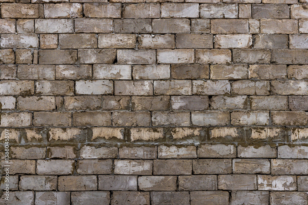 Fototapeta premium Rough Brick Wall with Minimal Mortar and Cracked Bricks