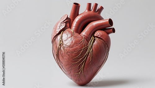 Realistic anatomical heart pumping blood showing arteries and veins