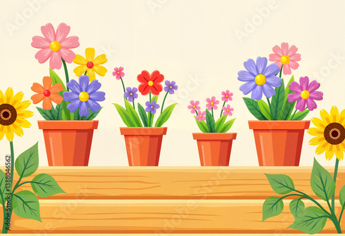 Wallpaper Mural Colorful flowerpots on wooden steps, cheerful garden vibe Torontodigital.ca