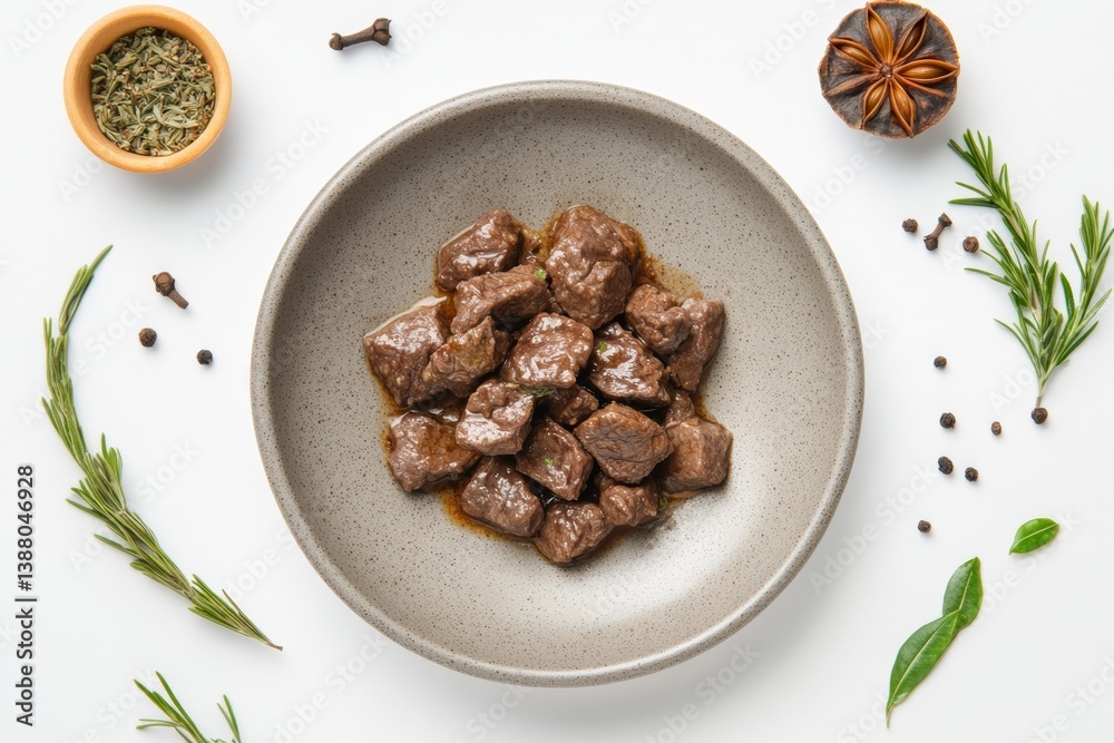 Image shows Beef Rendang, rich Indonesian beef stew with spices, garnished with herbs. Concept of Beef Rendang as flavorful dish highlighting culinary traditions. Image shows Beef Rendang, rich Indonesian beef stew with spices, garnished with herbs. Concept of Beef Rendang as flavorful dish highlighting culinary traditions.