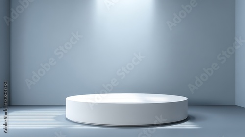 White modern round podium stage platform step on 3d background with presentation show product display studio scene or empty circle pedestal geometric cylinder and minimal blank. photo