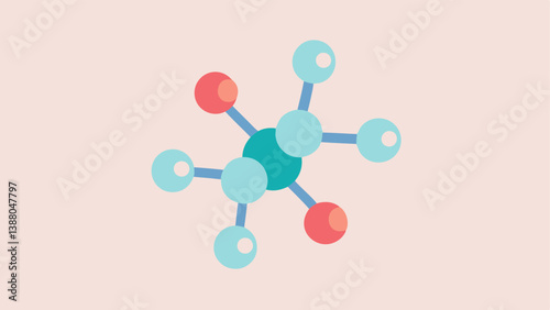 Molecular Structure A closeup of a stylized molecular structure for hyaluronic acid and exosomes intertwined and overlaid on a light pastel background.