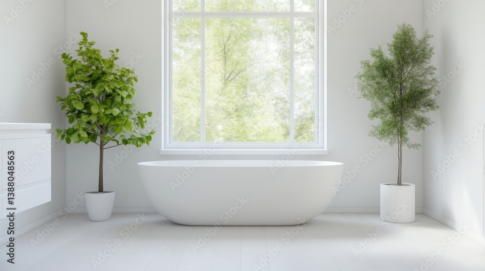 Fototapeta premium Modern, minimalist bathroom with plants