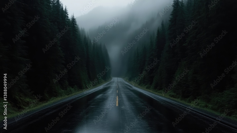Fototapeta premium Misty mountain road in the rain