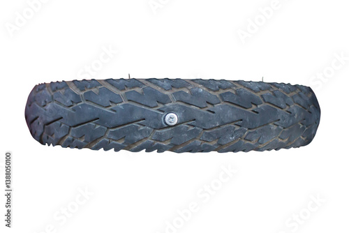 The metal nail puncturing the tire isolated white background. PNG