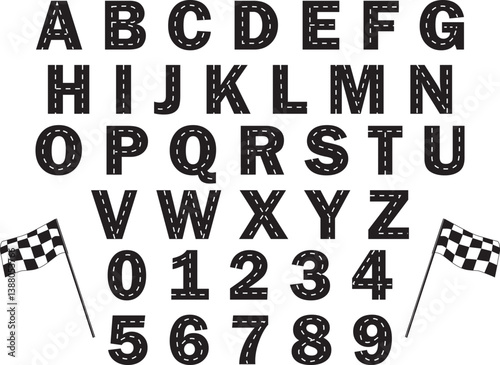 Race Track Alphabet, Road Numbers, Racing Car