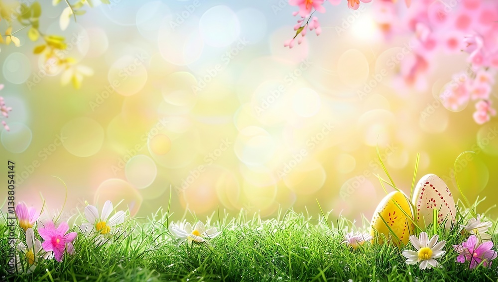 Fototapeta premium Easter grass background with copy space, Easter day background, copy space for text, beautiful