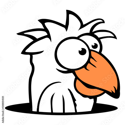 Bird ground hole funny stupid silly confused fun Isolated Vector Graphic Design Illustration
