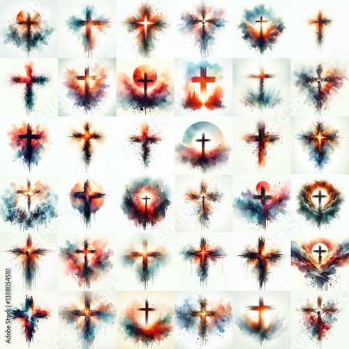 Cross Watercolor drawing. AI generated illustration