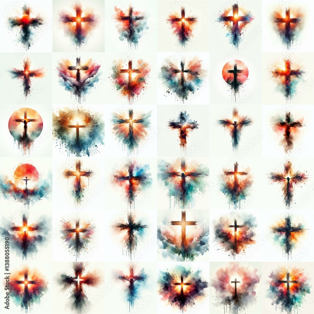 Cross Watercolor drawing. AI generated illustration