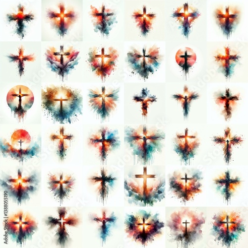 Obraz na płótnie Cross Watercolor drawing. AI generated illustration w salonie