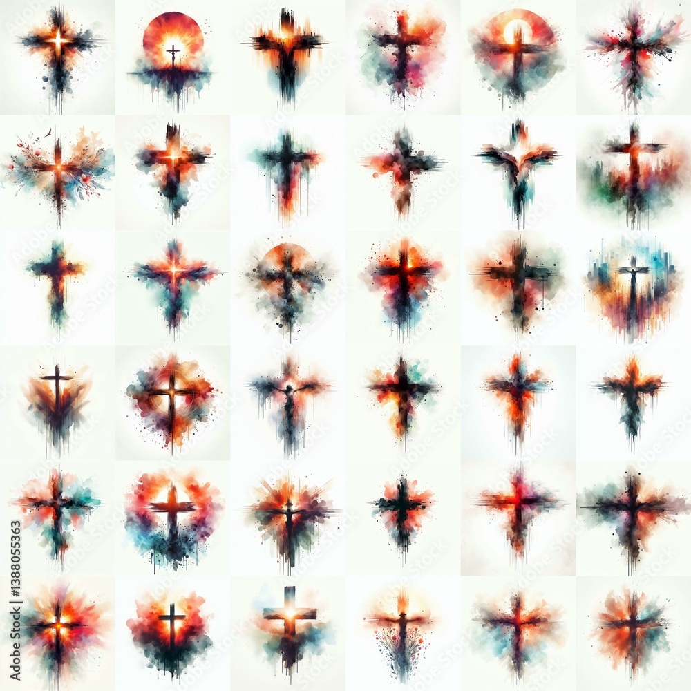 Cross Watercolor drawing. AI generated illustration