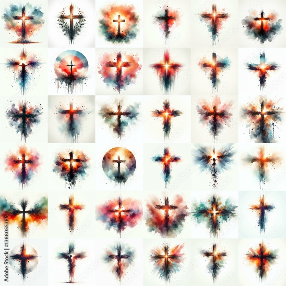 Cross Watercolor drawing. AI generated illustration
