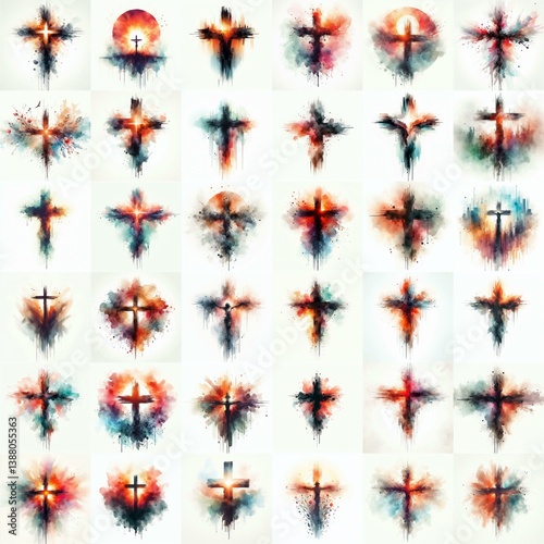 Obraz na płótnie Cross Watercolor drawing. AI generated illustration w salonie
