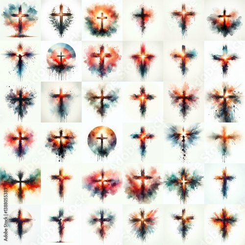 Obraz na płótnie Cross Watercolor drawing. AI generated illustration w salonie