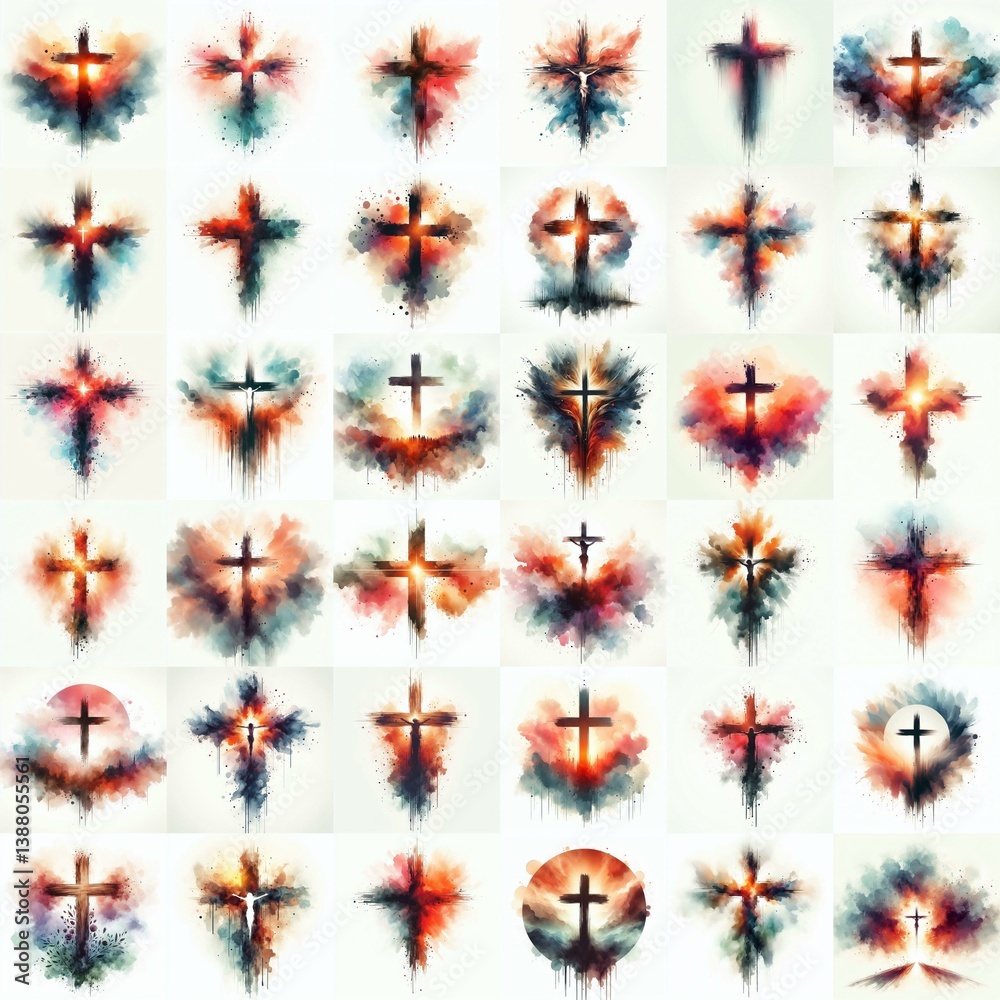 Cross Watercolor drawing. AI generated illustration