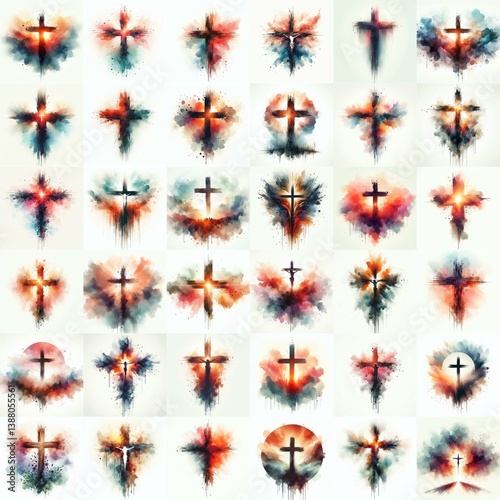 Obraz na płótnie Cross Watercolor drawing. AI generated illustration w salonie