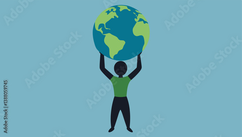 Fashion for Future A silhouette of a person holding up a globe made from fabric scraps symbolizing the commitment to sustainable fashion as a way to protect the future of our