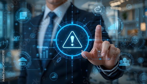 businessman pressing social network icon