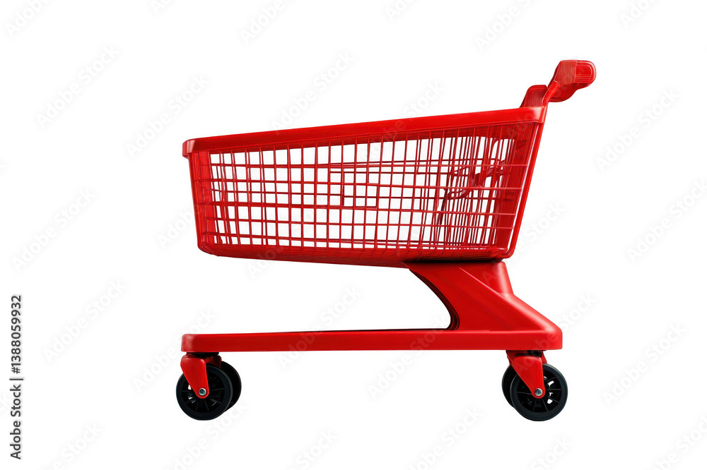 Empty red shopping cart on transparent background Empty red shopping cart on transparent background