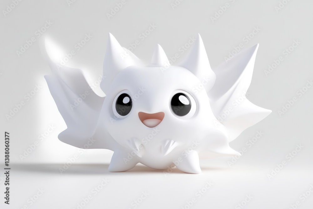 Fototapeta premium Cute, white, cartoon dragon. Playful, adorable creature