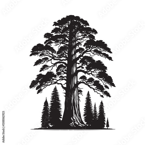 Elegant Vector Silhouette of Redwood Tree: Nature’s Majestic Beauty in Detailed Graphic Design - Redwood tree vector - Redwood tree illustration.