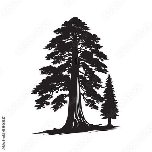 Elegant Vector Silhouette of Redwood Tree: Nature’s Majestic Beauty in Detailed Graphic Design - Redwood tree vector - Redwood tree illustration.