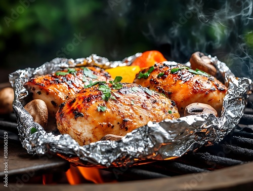 Grilled Chicken in Foil with Mushrooms and Fresh Herbs photo